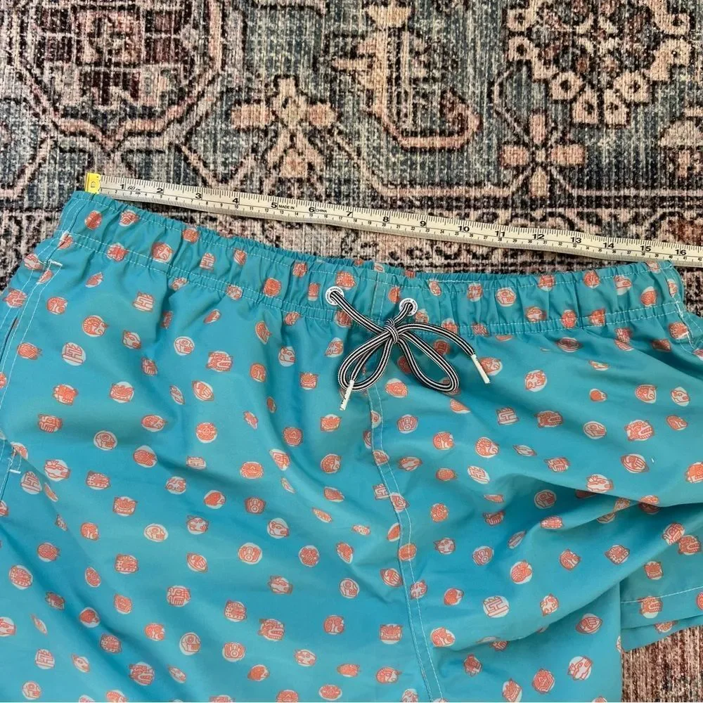Boardies Polka Maya Mid Length Swim Short Size XL 5” Inseam Aqua Blue Orange